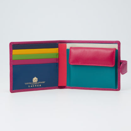 予約商品　メンズ二つ折り財布 Pink Multi |Coin purse wallet with tab closure  ピンクマルチ ミニロゴ