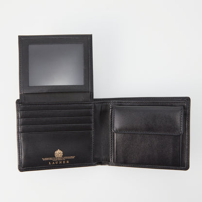 予約商品　メンズ二つ折り財布 EbonyBlack |Four creditcard wallet with coin purse and window ブラック ミニロゴ